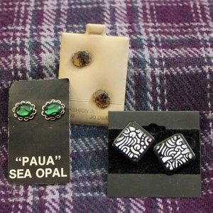 NWT Paua Shell, Agate, and Dichroic Glass Pierced Earring Lot